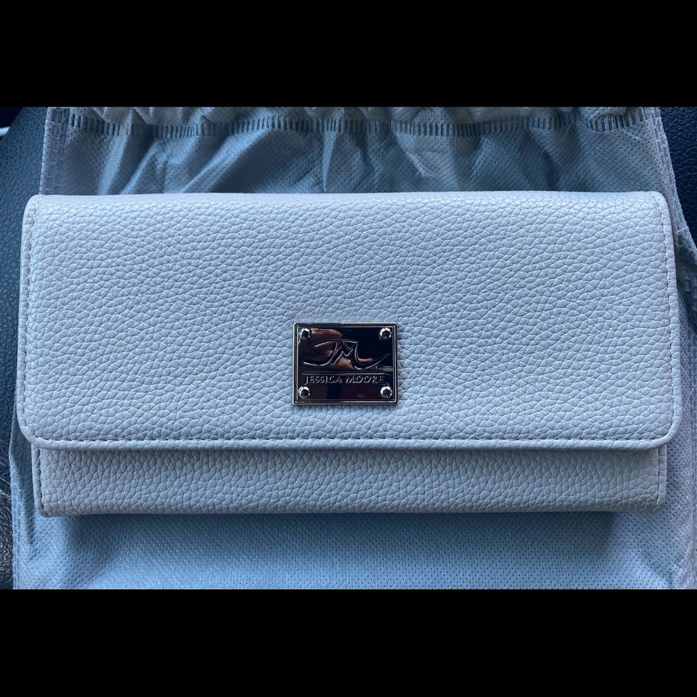 Jessica Moore trifold wallets in Cool Grey! New with dust covers.